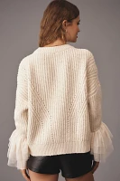 By Anthropologie Tulle-Sleeve Sweater