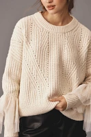 By Anthropologie Tulle-Sleeve Sweater