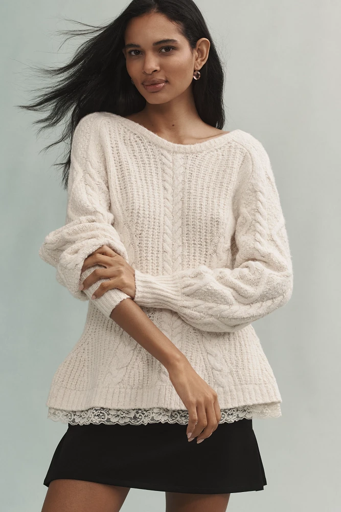 By Anthropologie Open-Back Bow-Detail Chunky-Knit Sweater