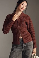 Maeve Hourglass Two-Way Zipper Ribbed Collared Sweater