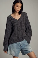 Maeve Wide-Sleeve Cable-Knit Sweater