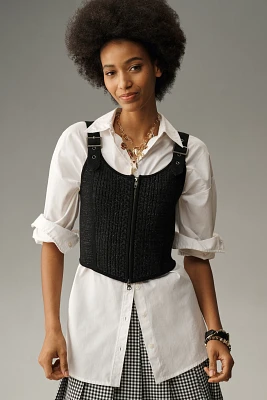 Pilcro Scoop-Neck Zip-Front Corset Sweater