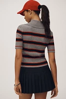 Maeve Short-Sleeve Quarter-Zip Polo Sweater