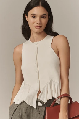 Maeve Chevron Ruffle-Hem Cardigan Sweater Tank