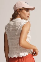 Pilcro Shirred Lace-Trim Sweater Tank Top