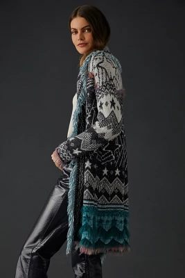 Pilcro Mixed-Pattern Fringed Cardigan Sweater