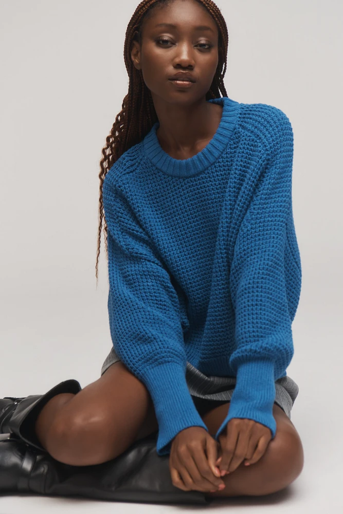 Pilcro Crew-Neck Waffle Sweater