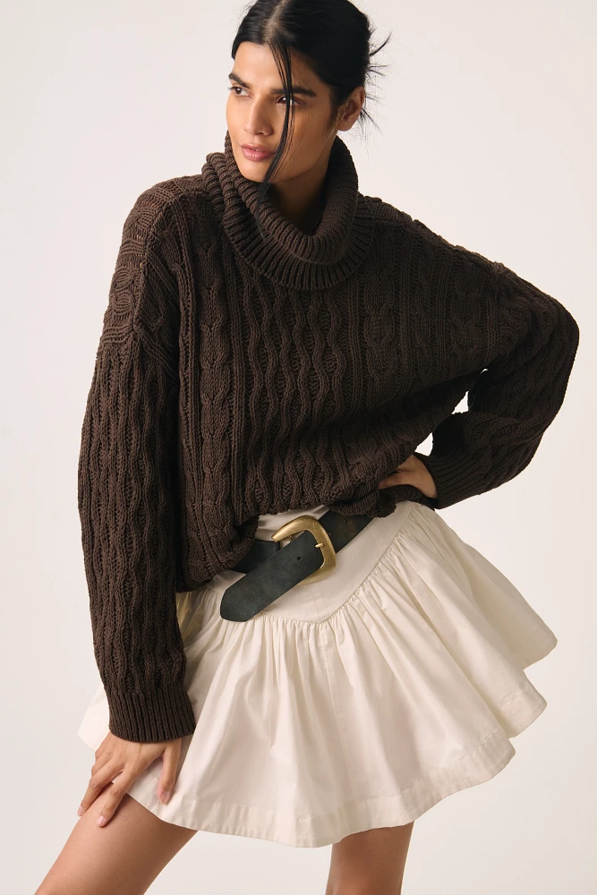 Pilcro Oversized Turtleneck Cable-Knit Sweater