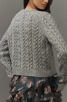 By Anthropologie Long-Sleeve Cable-Knit Crew-Neck Shine Cardigan Sweater