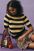 Pilcro Striped Short Sleeve Mock-Neck Sweater