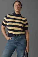 Pilcro Striped Short Sleeve Mock-Neck Sweater