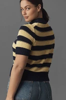 Pilcro Striped Short Sleeve Mock-Neck Sweater