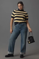 Pilcro Striped Short Sleeve Mock-Neck Sweater