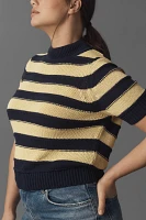 Pilcro Striped Short Sleeve Mock-Neck Sweater