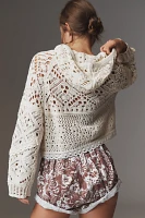 By Anthropologie Boxy Crochet Hooded Sweater