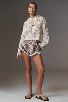 By Anthropologie Boxy Crochet Hooded Sweater