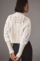 By Anthropologie Balloon-Sleeve Twofer Cable-Knit Cardigan Sweater