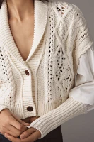 By Anthropologie Balloon-Sleeve Twofer Cable-Knit Cardigan Sweater