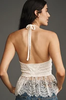 By Anthropologie Smocked Lace-Trim Halter Tank Top