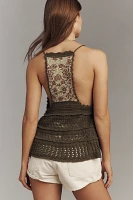 By Anthropologie Floral Crochet Babydoll Sweater Tank