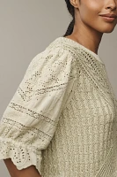 By Anthropologie Short-Sleeve Lace Peplum Sweater