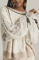 By Anthropologie Lace Cable Twofer Sweater