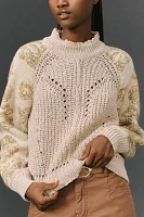 By Anthropologie Mock-Neck Stitched Patterned Sweater