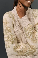 By Anthropologie Mock-Neck Stitched Patterned Sweater