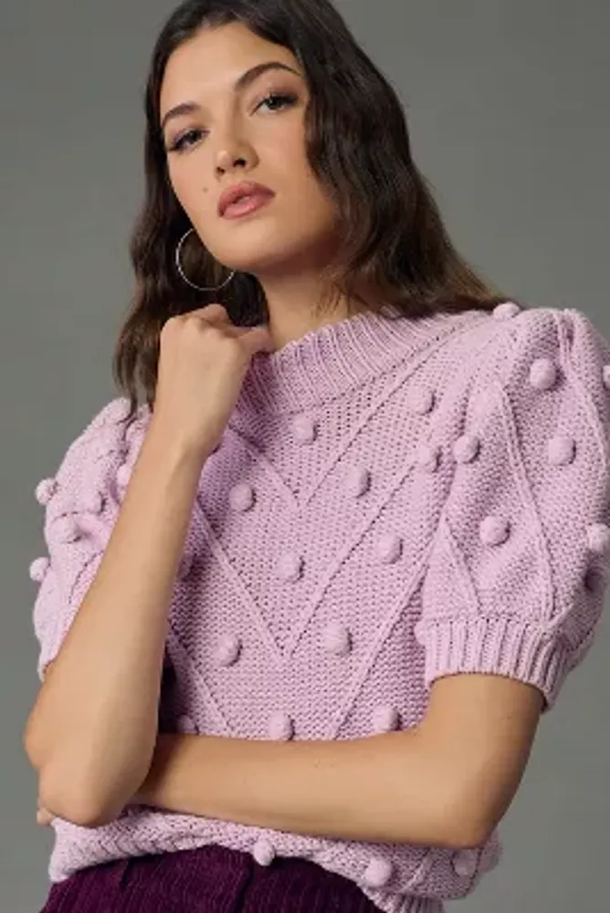 English Factory Puffy Short-Sleeve Pom Sweater