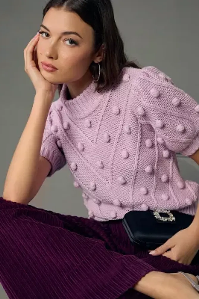 English Factory Puffy Short-Sleeve Pom Sweater