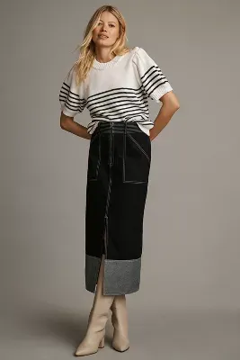 English Factory Puff-Sleeve Striped Sweater