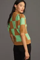 English Factory Short-Sleeve Checkered Sweater