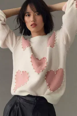 English Factory Pearl Heart Sweater