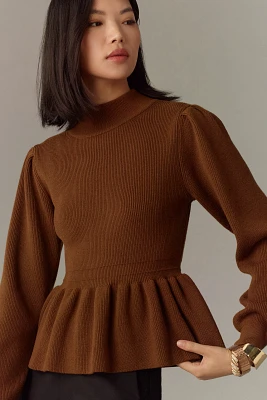 English Factory Mock-Neck Peplum Sweater