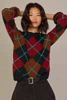 English Factory Fuzzy Argyle Crew-Neck Sweater