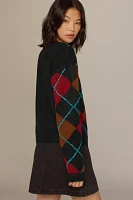 English Factory Fuzzy Argyle Crew-Neck Sweater