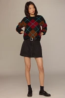 English Factory Fuzzy Argyle Crew-Neck Sweater