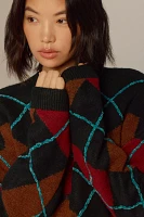 English Factory Fuzzy Argyle Crew-Neck Sweater