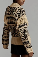 English Factory Fringe-Sleeve Mock-Neck Sweater