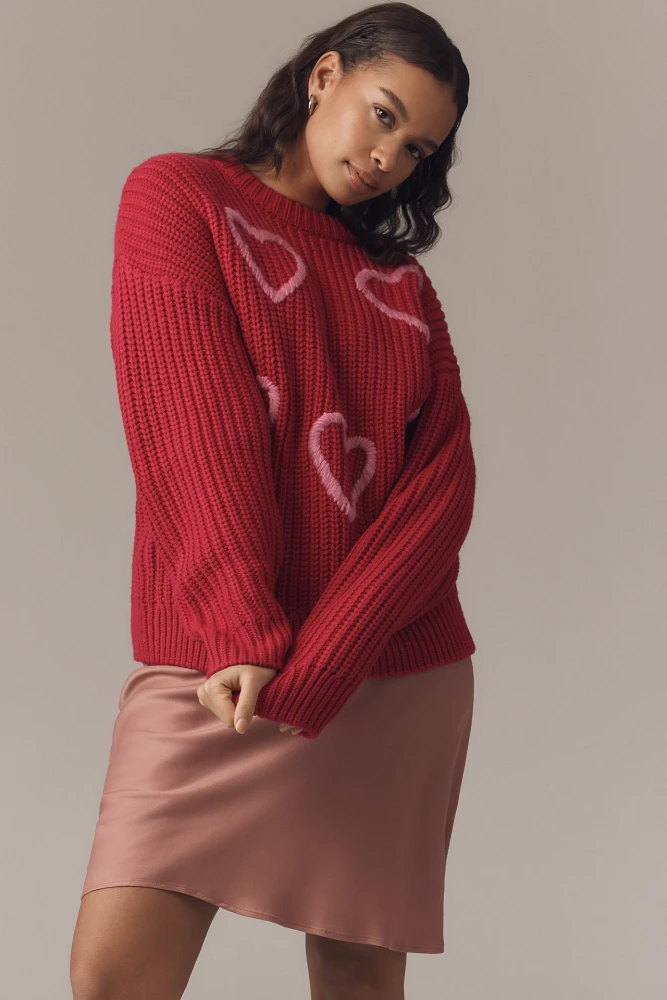 English Factory Plus Crew-Neck Fuzzy Heart Sweater