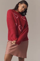 English Factory Plus Crew-Neck Fuzzy Heart Sweater