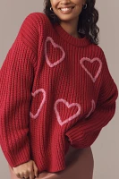 English Factory Plus Crew-Neck Fuzzy Heart Sweater