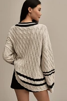 Moon River Striped V-Neck Cable-Knit Sweater