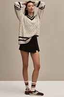 Moon River Striped V-Neck Cable-Knit Sweater