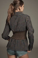 Self Contrast Plaid Buttondown Twofer Corset Sweater Top