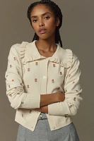 The Ainsley Ruffle-Collar Cardigan Sweater by Self Contrast: Embroidered Edition