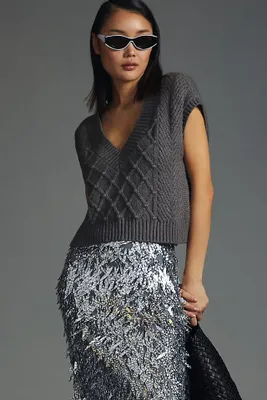 Maeve Willa Cropped Cable-Knit Sweater Vest