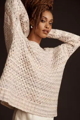 By Anthropologie Oversized Mesh Stitch Sweater