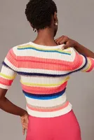 Maeve Short-Sleeve Multi-Stripe Eyelash Sweater