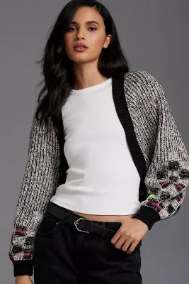 Pilcro Checkerboard Cropped Cardigan Sweater